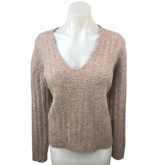 Aritzia Wilfred Free Pink Tan Alpaca Wool Scoop Neck Long Sleeve Sweater Top S - Picture 1 of 5